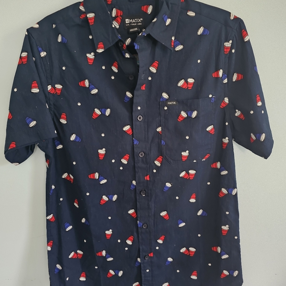 Matix Blue Casual Button Down‎ Shirt with Playful Pattern